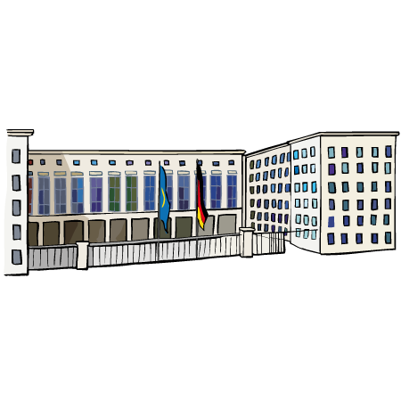 Hier arbeitet der Finanzminister der Bundesrepublik Deutschland. Das Gebäude steht in Berlin.